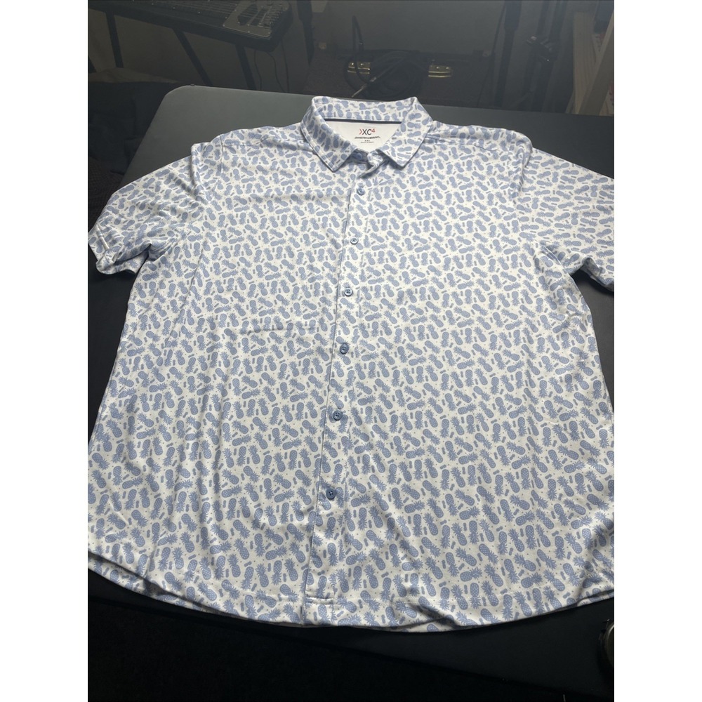 Johnston & Murphy XC4 Pineapple 2XL Short Sleeve Button Up Stretch Perfect - Picture 3 of 11